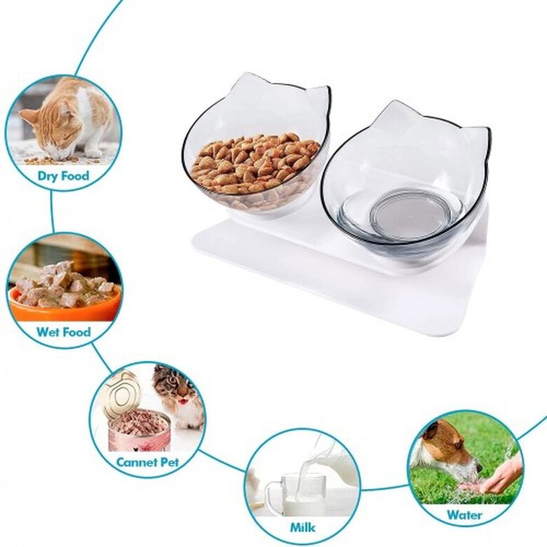 Edipets comedero doble inclinado y elevado transparente para gato, , large image number null
