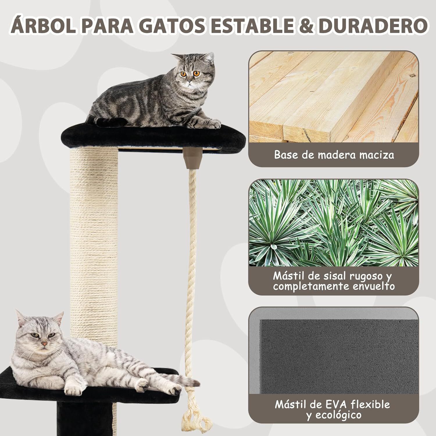 COSTWAY &Aacute;rbol para Gatos Altura 92 cm, Torre para Gatos con Plataforma Superior, Casa C&oacute;moda, Poste de Sisal, Bola interactiva, Centro de Actividades de M&uacute;ltiples Niveles para Gatos (Negro), , large Imagen numero 3
