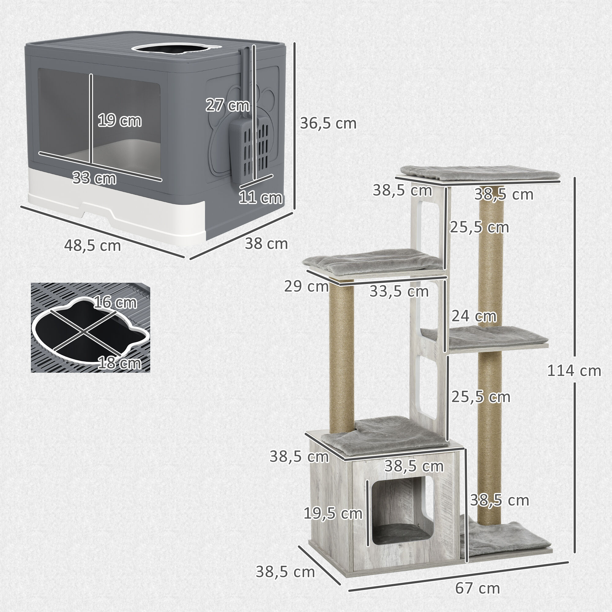 PawHut Conjunto para Gatos Gris, , large Imagen numero 3