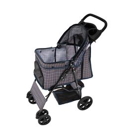 MonsterShop Cochecito plegable con cubierta tartán azul para perros y gatos