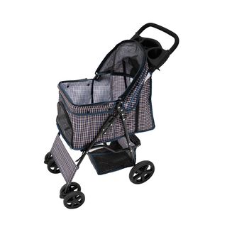MonsterShop Cochecito plegable con cubierta tartán azul para perros y gatos
