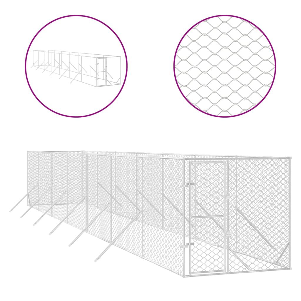 vidaXL Perrera de exterior acero galvanizado plateado 4x4x2 m, , large Imagen numero 20