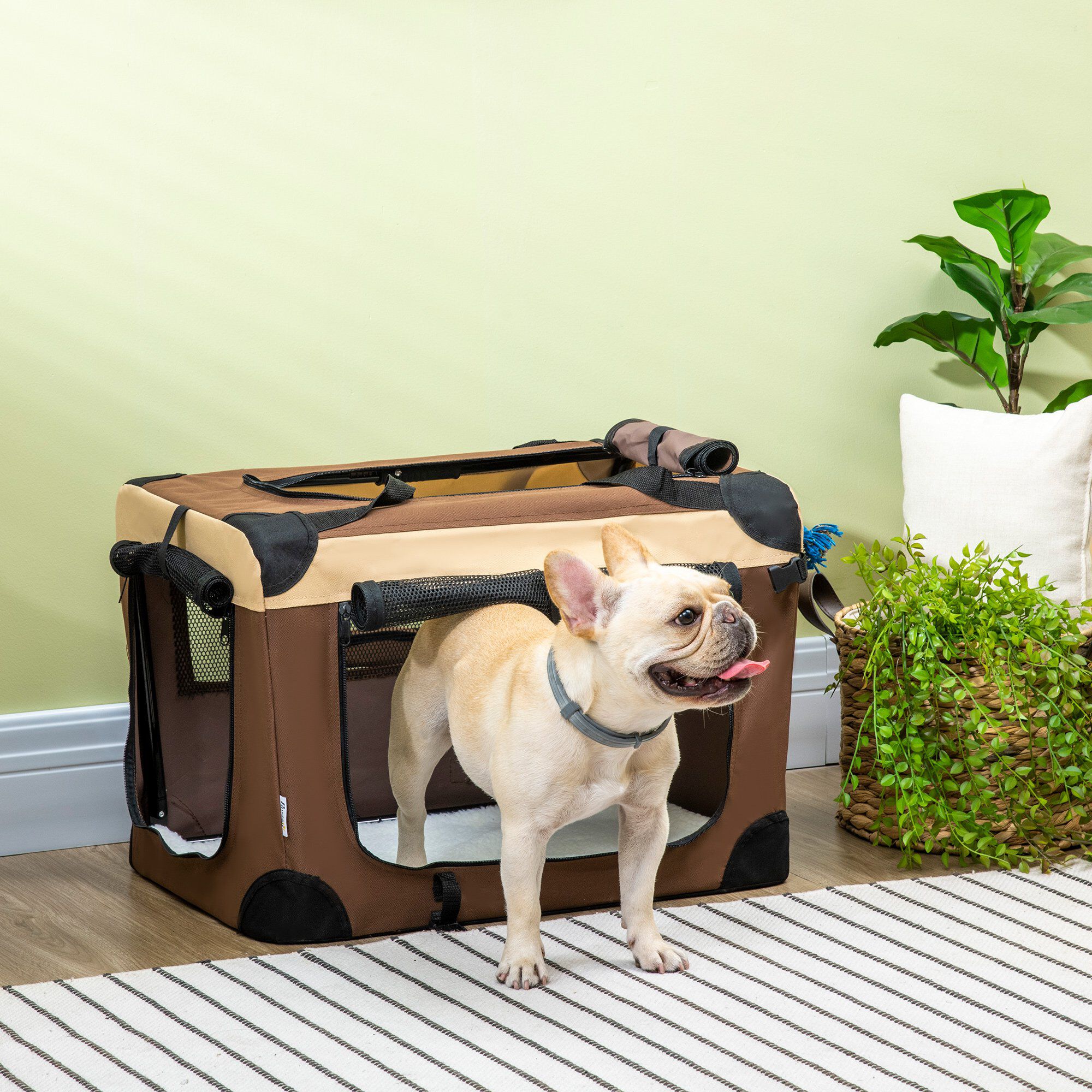 PawHut Transportin Mochila para Perros y Gatos Bolsa de Transporte para Mascotas Plegable con Cojin Suave y 2 Correas del Hombro para Coche Avion Viaje 70x51x50 cm Marron Tiendanimal