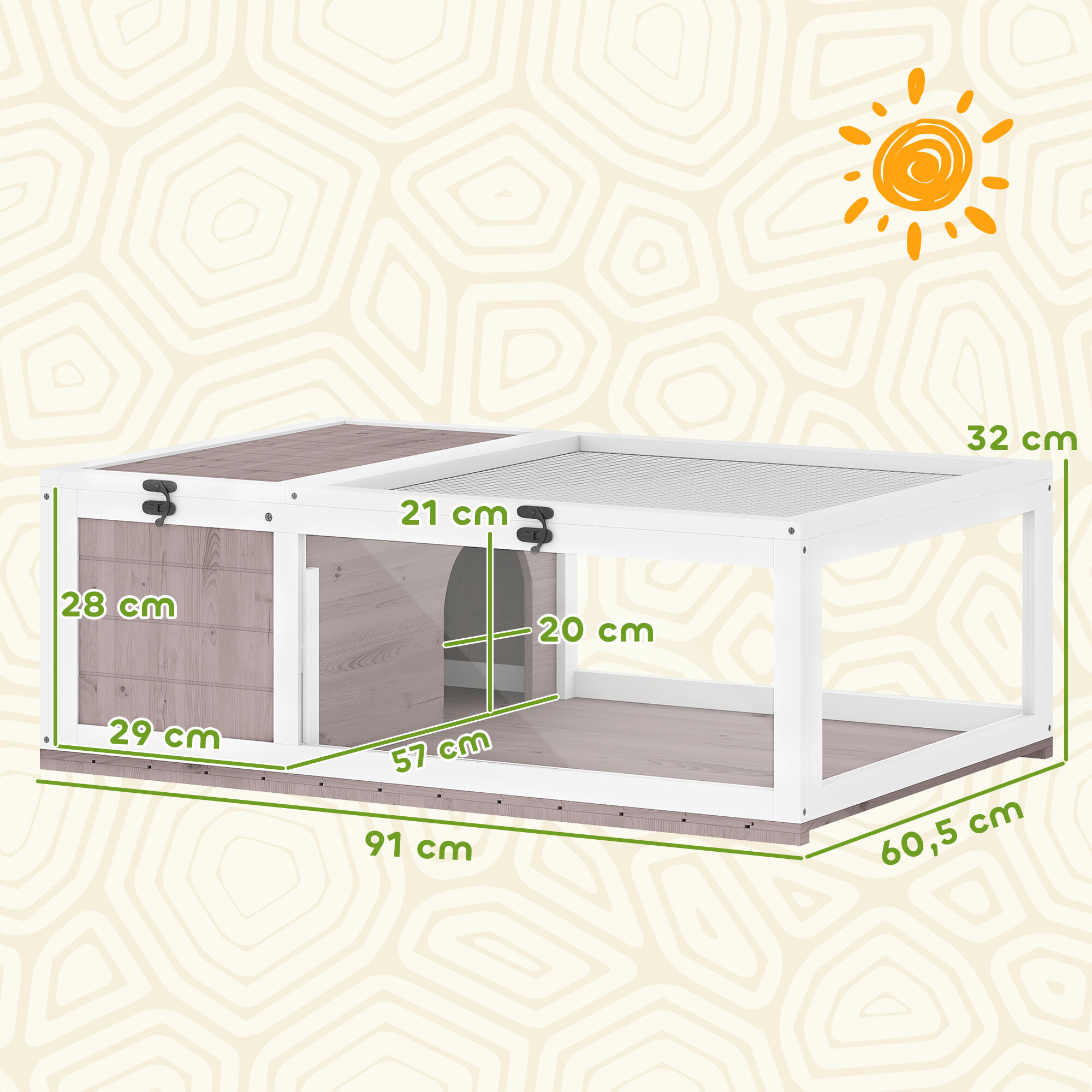 PawHut Casa para Tortugas de Madera, Terrario para Reptiles con Techo de Malla, Paneles Laterales Transparentes Extra&iacute;bles y Pestillo de Seguridad, Caseta para Tortugas, 91x60,5x32 cm, Marr&oacute;n Gris&aacute;ceo, , large Imagen numero 3