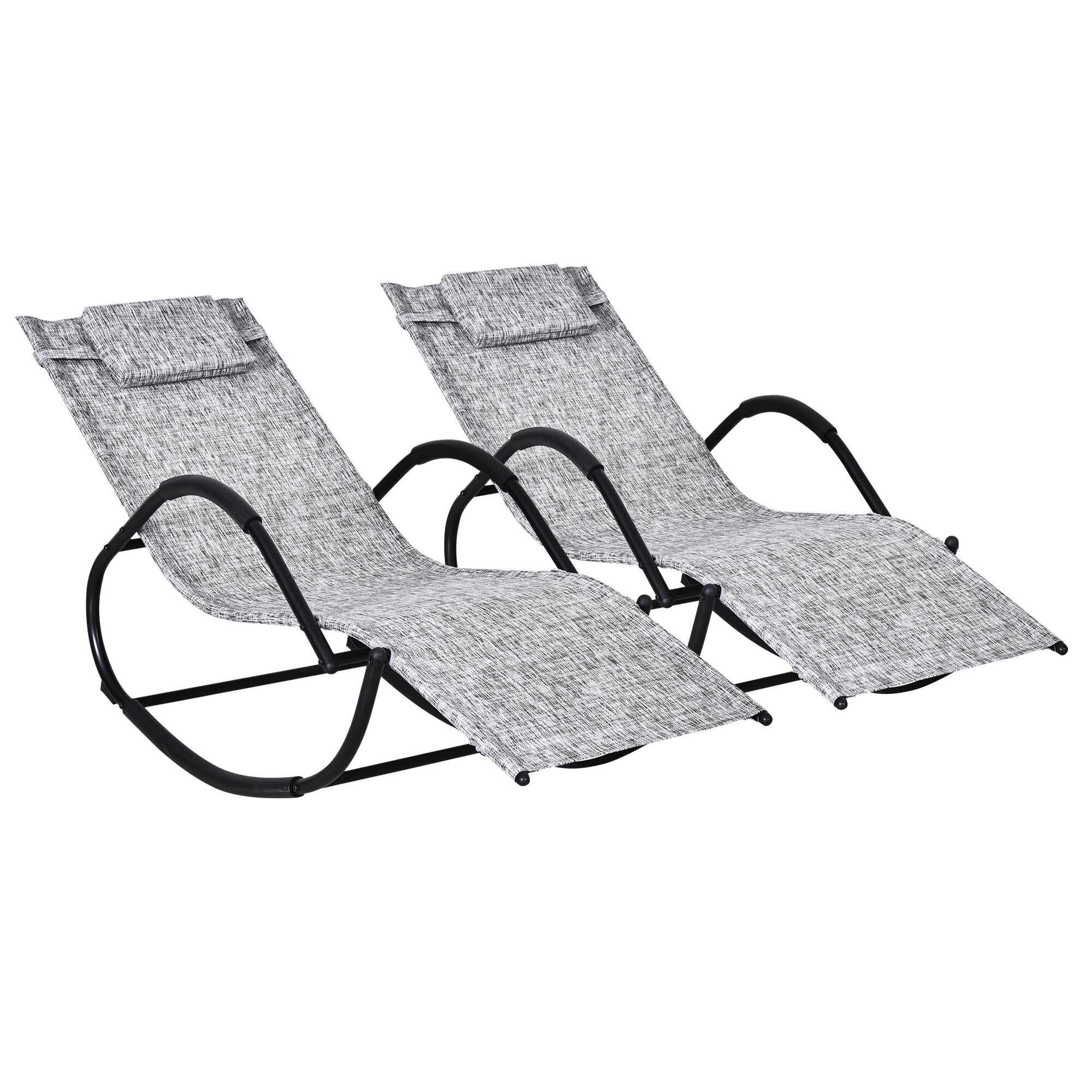 Outsunny Conjunto de 2 Mecedoras de Exterior Tumbonas Mecedoras con Reposacabezas Reposabrazos y Marco Met&aacute;lico Carga 160 kg para Jard&iacute;n Terraza 160x61x79 cm Gris, , large Imagen numero 1