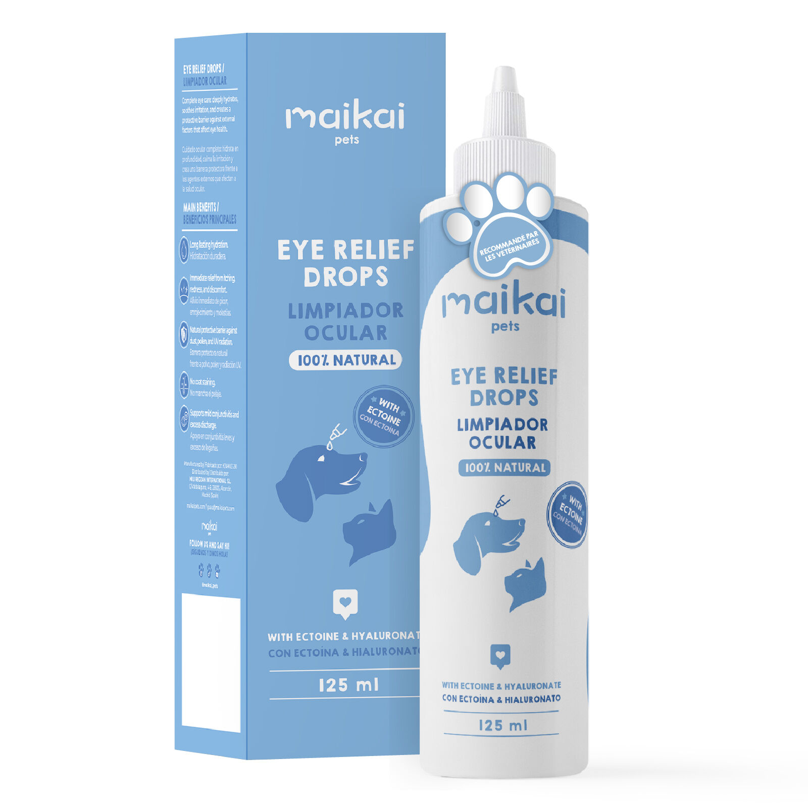 Maikai Limpiador Ocular Natural para Perros y Gatos con &Aacute;cido Hialur&oacute;nico y Ecto&iacute;na 125 ml, , large Imagen numero 1