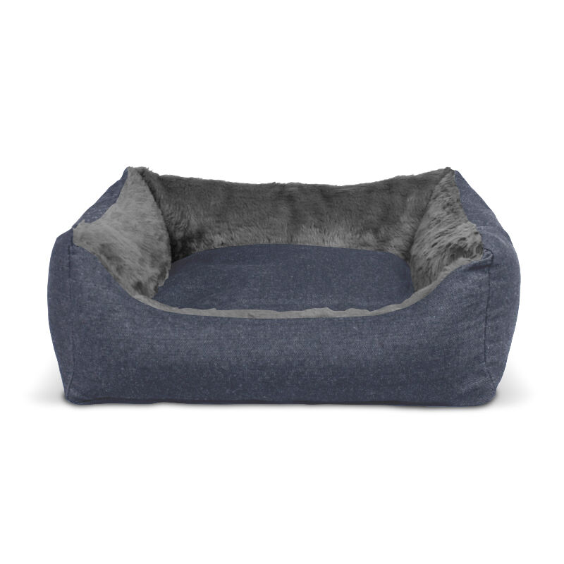 Gauty Cama Rectangular para Perros y Gatos  Denim y pelo - Azul y gris, , large Imagen numero 1