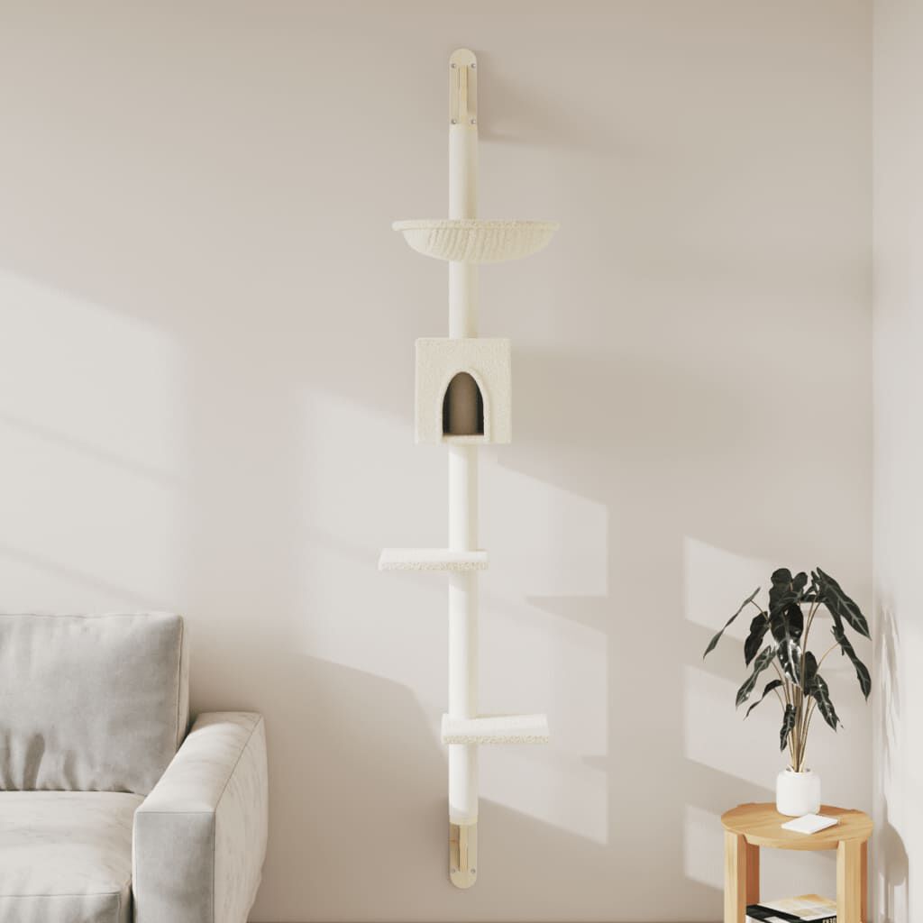 vidaXL &Aacute;rbol rascador para gatos de pared crema 187 cm, , large Imagen numero 2