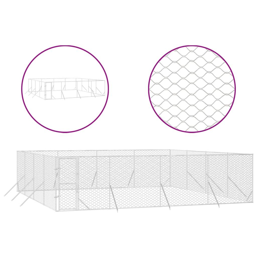 vidaXL Perrera de exterior acero galvanizado plateado 4x4x2 m, , large Imagen numero 35