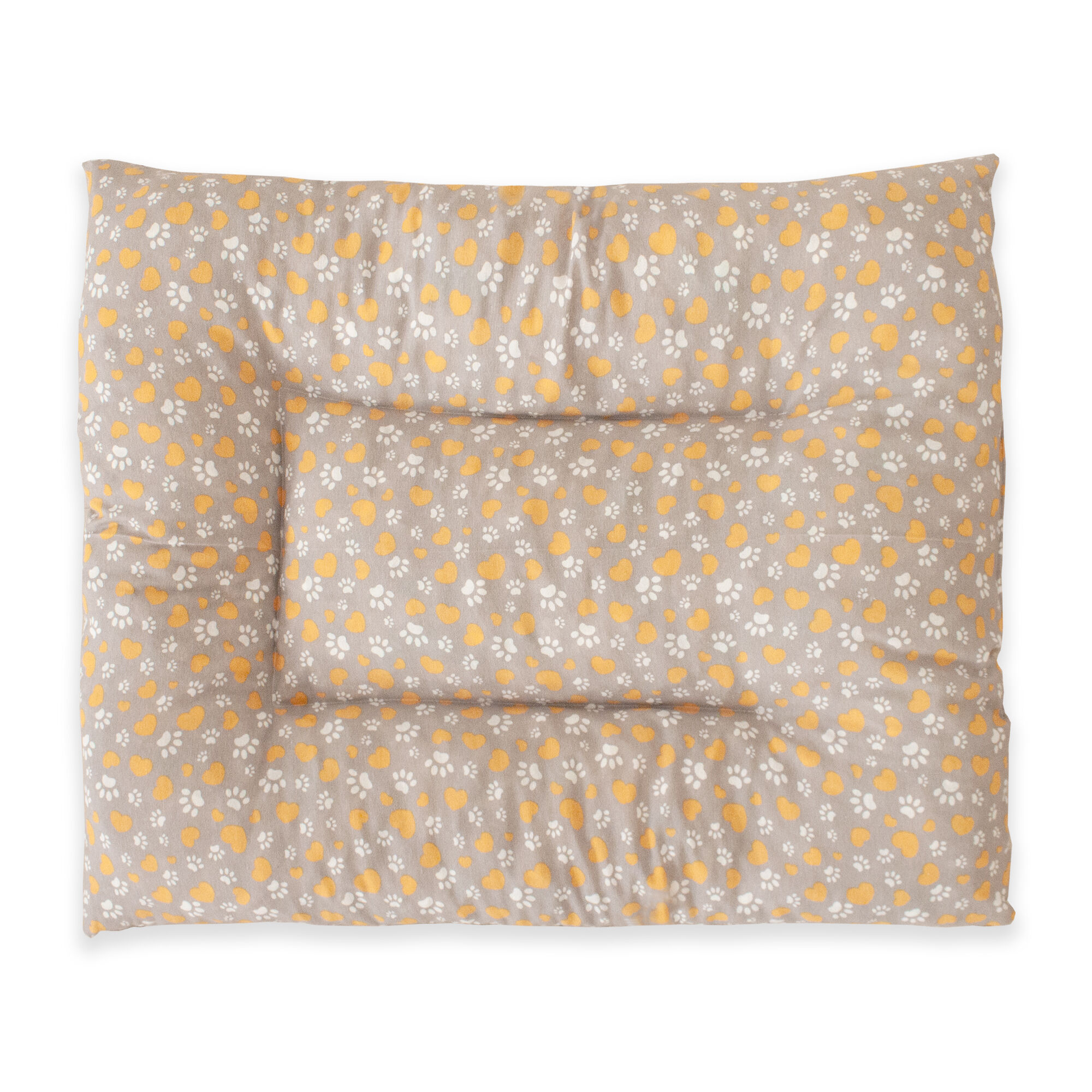 Coj&iacute;n para Mascota Grande Acolchado Relleno. Color Gris con Corazones Amarillos y Huellas Blancas. 85x70x10 cm, , large Imagen numero 2