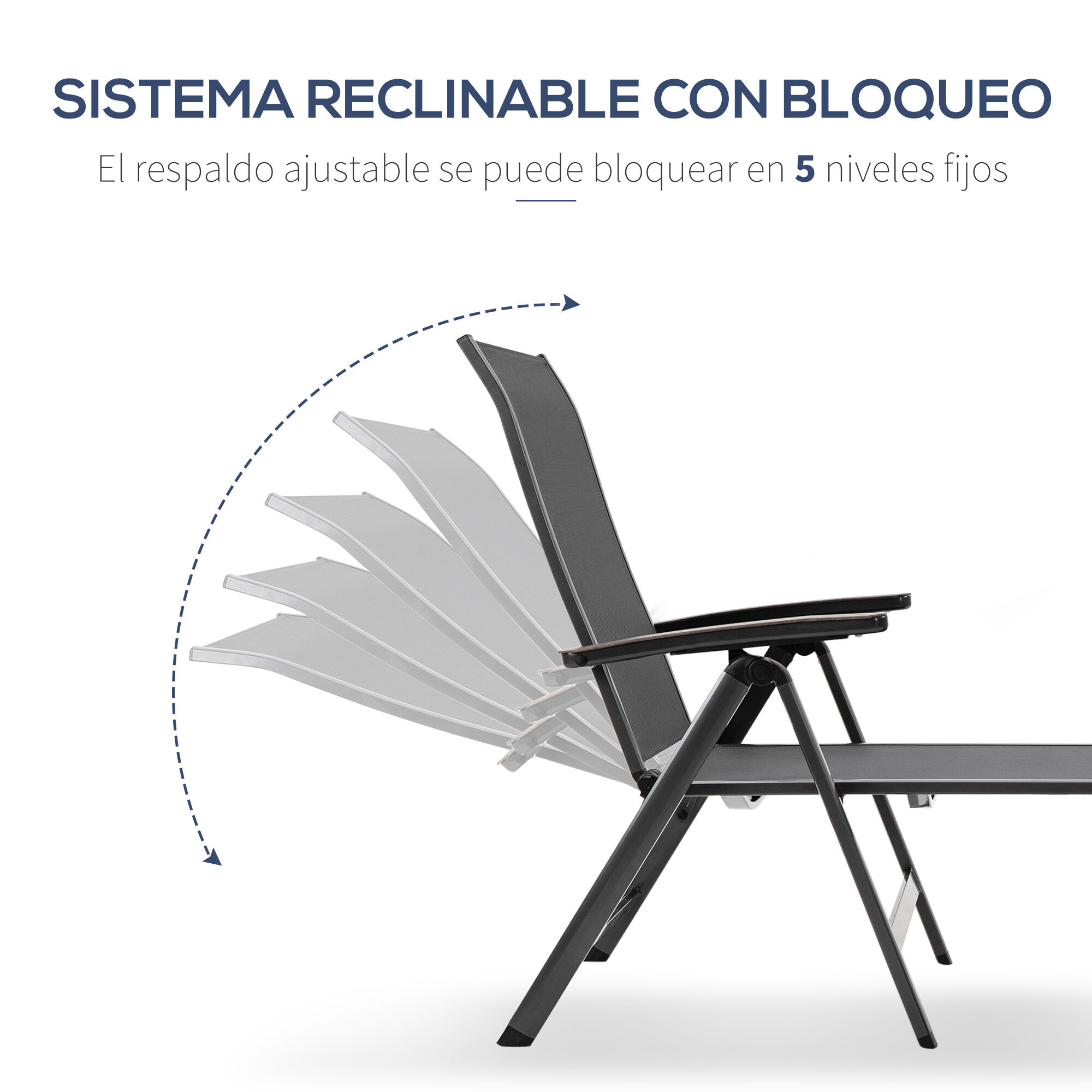 Outsunny Tumbona de Jard&iacute;n Plegable Tumbona Relinable de Aluminio con Respaldo Ajustable en 5 Posiciones para Terraza Piscina Exterior Carga M&aacute;x. 150 kg 69x140x107 cm Gris, , large Imagen numero 4