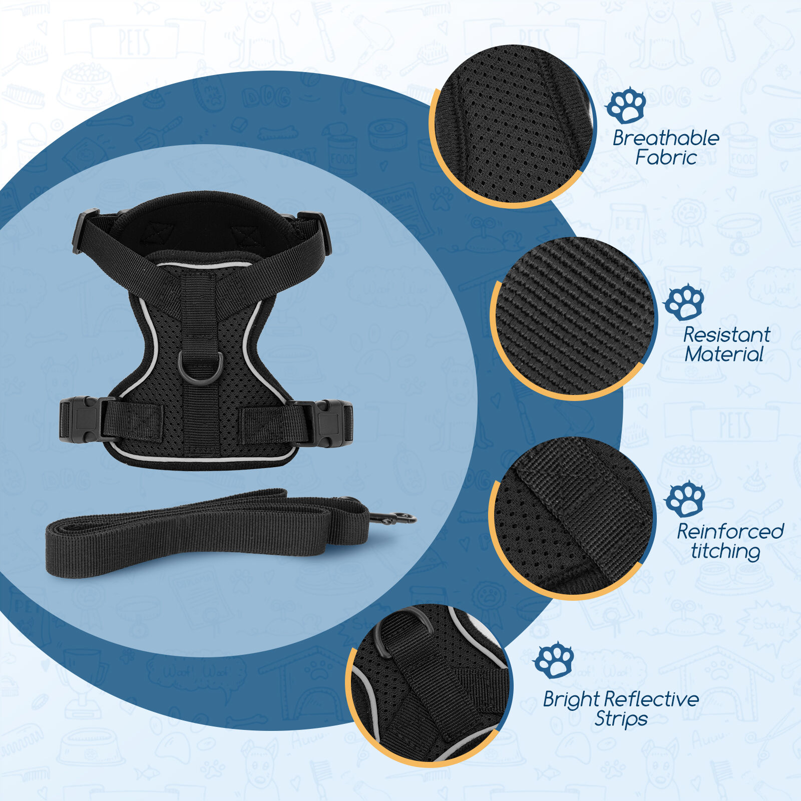 Nobleza Antiescape y Ajustable Arn&eacute;s Gato con Correa de 150 cm, para Gatos peque&ntilde;os medianos Grandes Mascotas Gatito Cachorro Conejo, con Banda Reflectante,M, , large Imagen numero 3