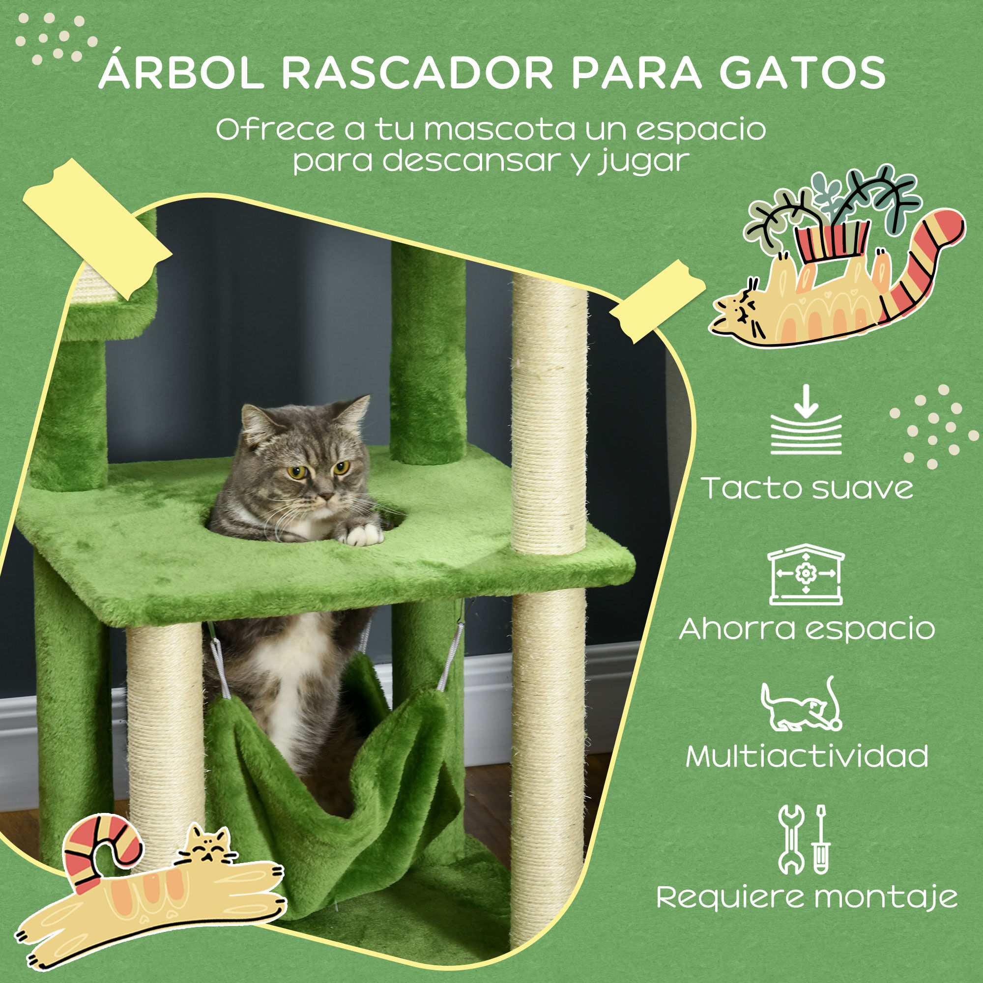 PawHut Árbol Rascador con Torre y Postes de Sisal para gatos grandes thumbnail