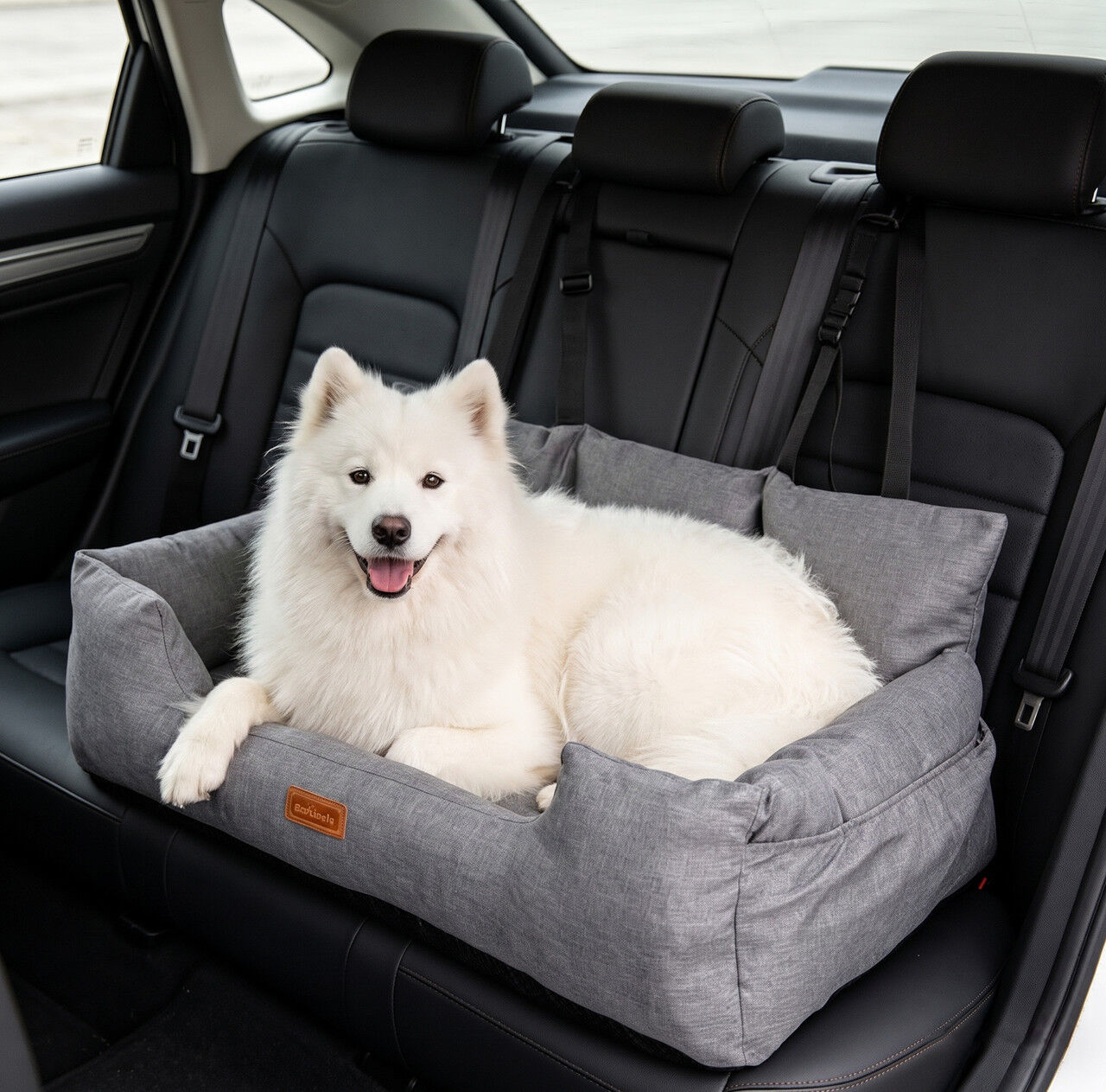 Nobleza Asiento de Coche para Perros Medianos y Grandes L92*W50cm, Protector de Asiento con Cintur&oacute;n de Seguridad y Bolsillos de Almacenamiento, Cama de Viaje Impermeable y Antideslizante, Universal, Gris, , large Imagen numero 2