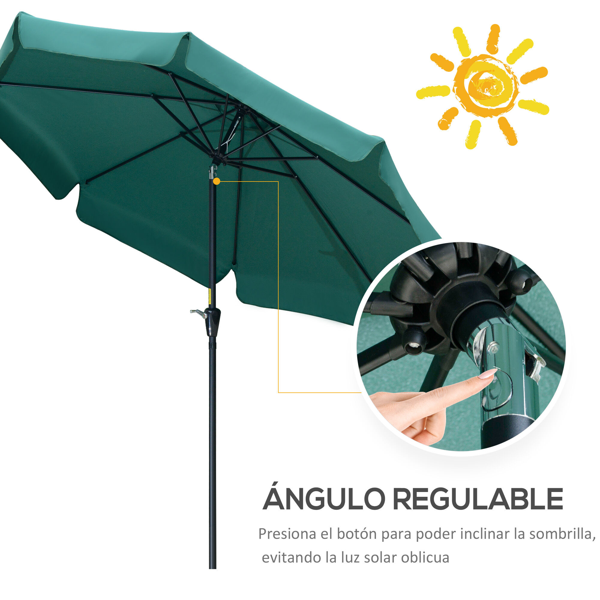 Outsunny Conjunto de Sombrilla Verde, , large Imagen numero 4
