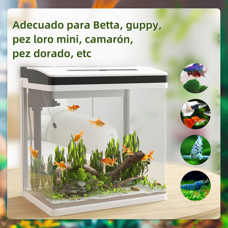 PawHut Acuario de Cristal de 28L Pecera Pequeña con Sistema de Filtro Iluminación LED Bomba de Agua thumbnail