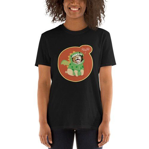 Mascochula camiseta mujer dino personalizada con tu mascota negra thumbnail