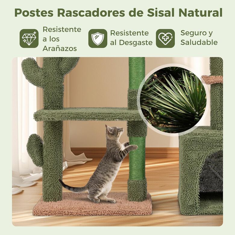 COSTWAY Árbol para Gatos con Diseño de Cactus Verde y Hamaca para gatos thumbnail