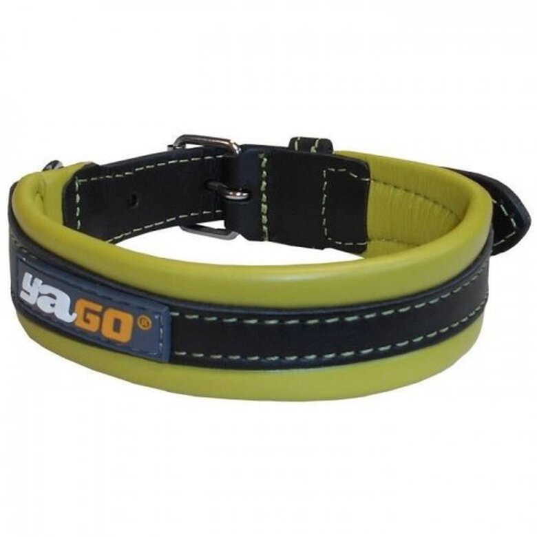 Yago collar de cuero ajustable verde y negro para perros medianos, , large image number null