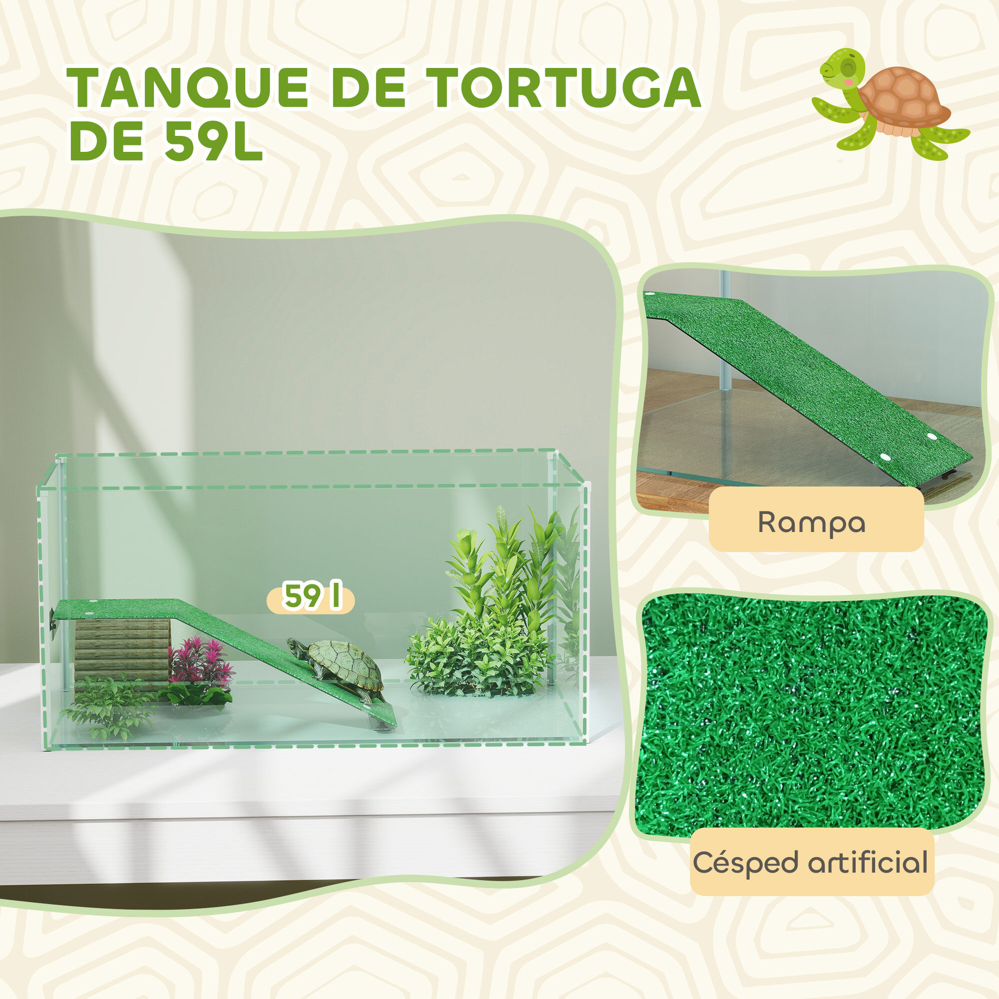 PawHut Acuario para Tortugas Blanco, , large Imagen numero 4