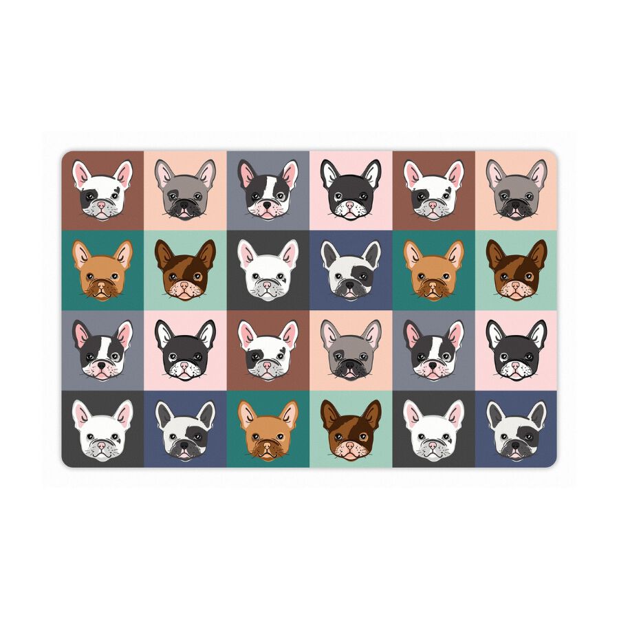 VINILIKO, alfombra para comederos French Buldog faces 53x75cm, , large Imagen numero 1