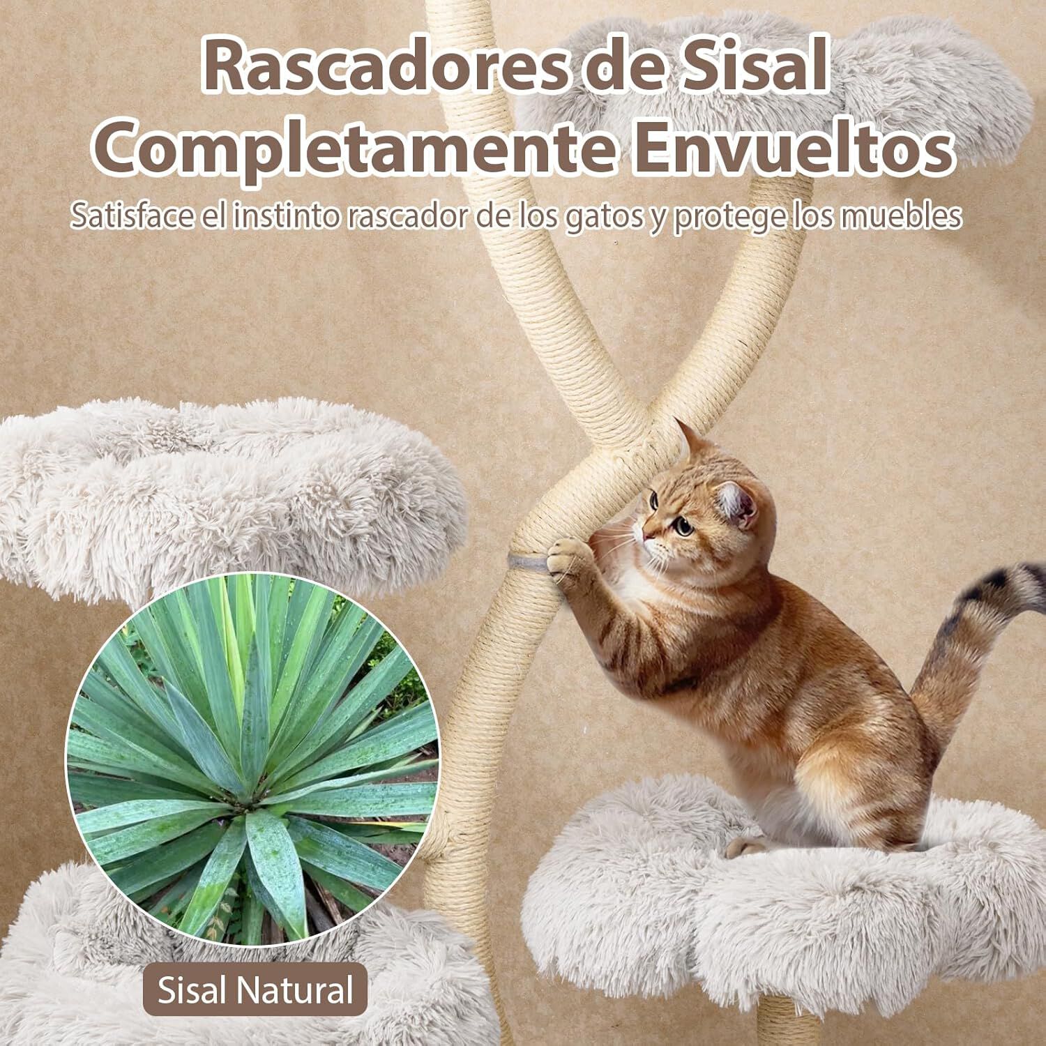 COSTWAY Árbol Rascador para Gatos, Árbol para Gatos Multinivel con 4 Plataformas en Forma de Flor, Postes de Rascado de Sisal, Condominio Privado, Mueble de Escalada para Gatos de Interior (Gris) thumbnail