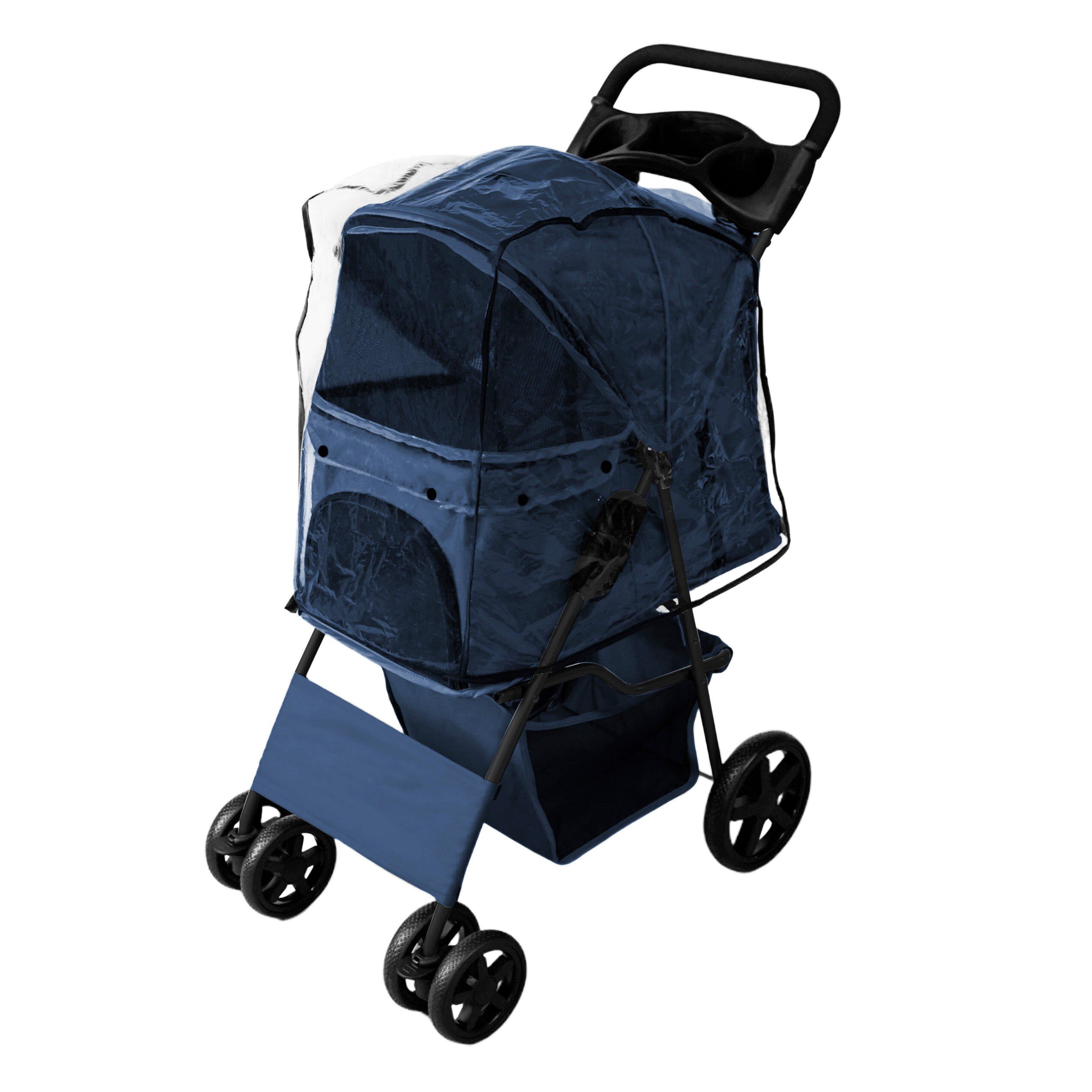 Cochecito Azul Plegable para Mascotas con Cubierta lluvia Carrito Perros Gatos, , large Imagen numero 3