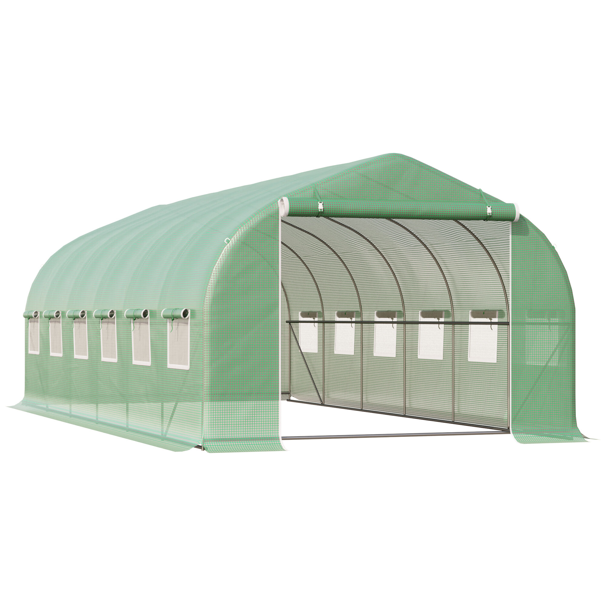 Outsunny Invernadero de T&uacute;nel 6x3x2 m Invernadero de Jard&iacute;n con Puerta y 12 Ventanas Enrollables de Polietileno y Acero Galvanizado Huerto para Cultivos Plantas Flores Verde, , large Imagen numero 1