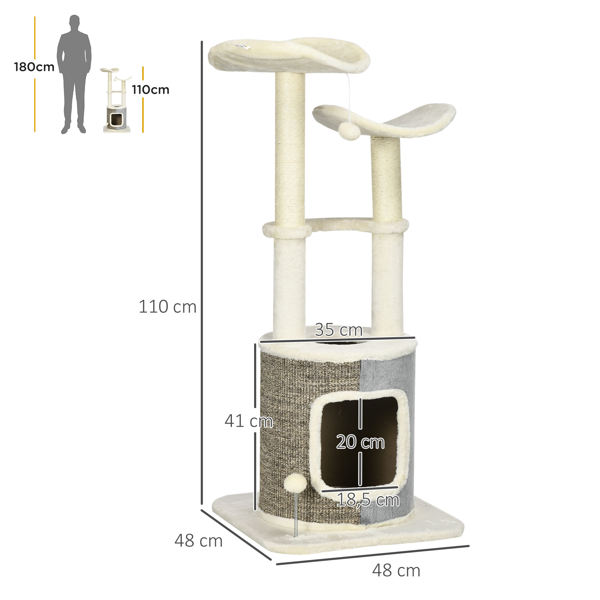 PawHut &Aacute;rbol Rascador Crema y Gris para gatos, , large Imagen numero 3