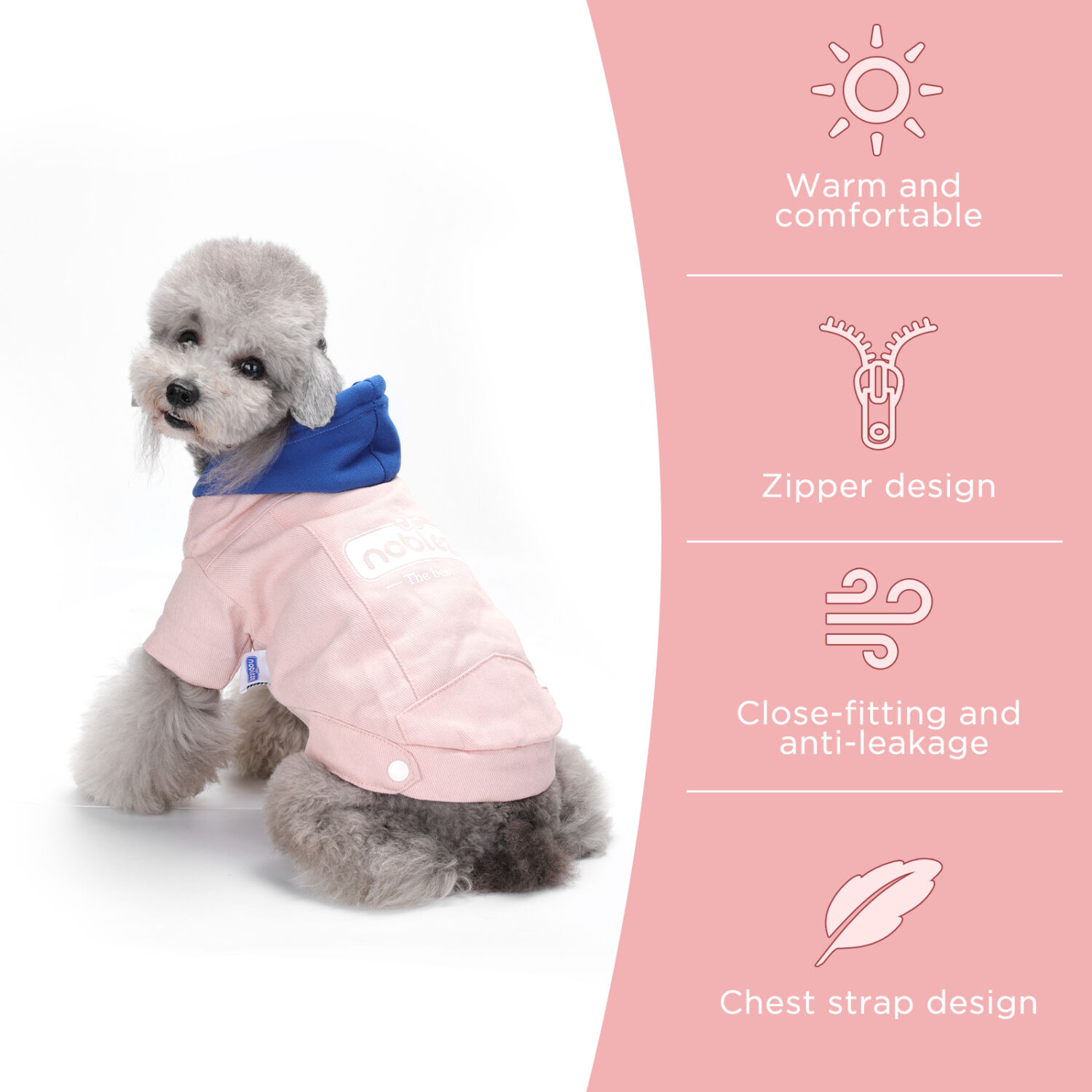 Nobleza Sudadera con Capucha C&aacute;lido para Perros Peque&ntilde;os,Perro Gato Ropa de Invierno Cachorro Abrigo Chaqueta,Rosado, , large Imagen numero 4