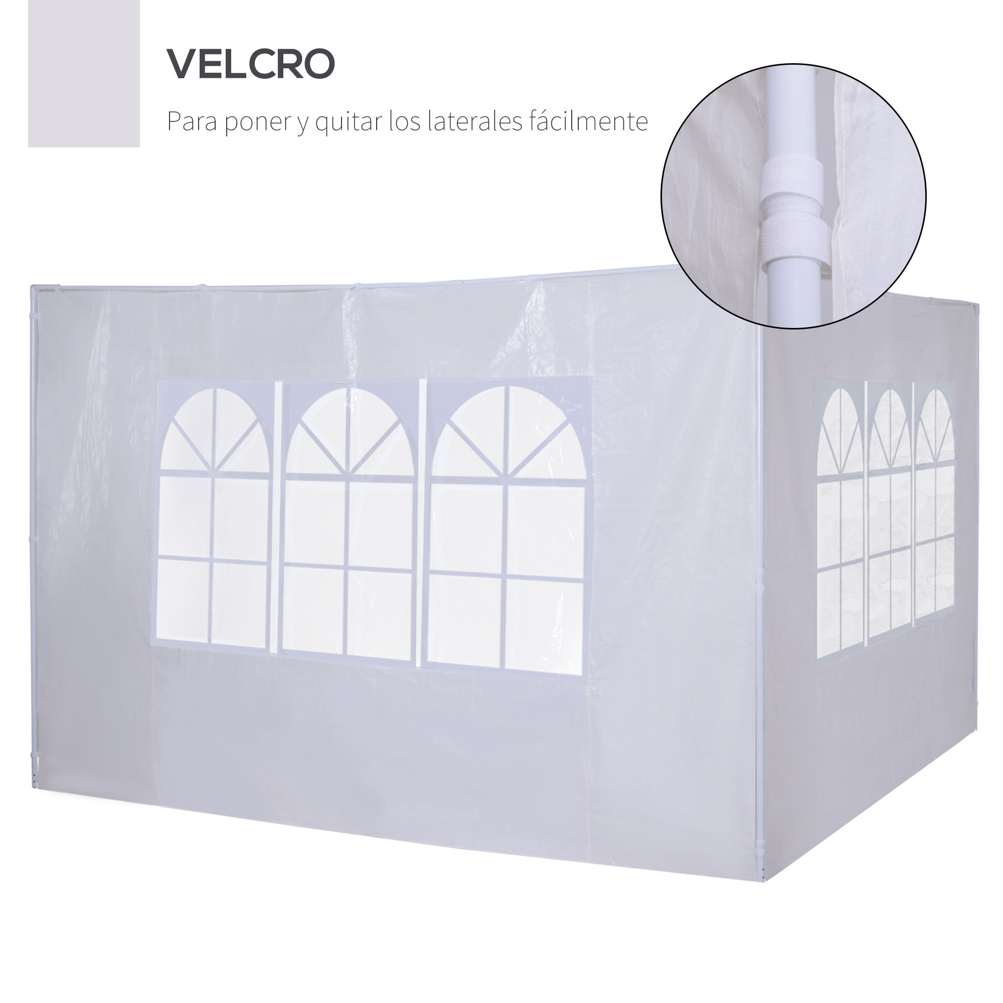 Outsunny 2 Paredes Parte Laterales para Carpa 3x3m 3x6m Lado Parasol de Gazebo Impermeable con Ventanas Medidas 293x193cm Blanco, , large Imagen numero 5