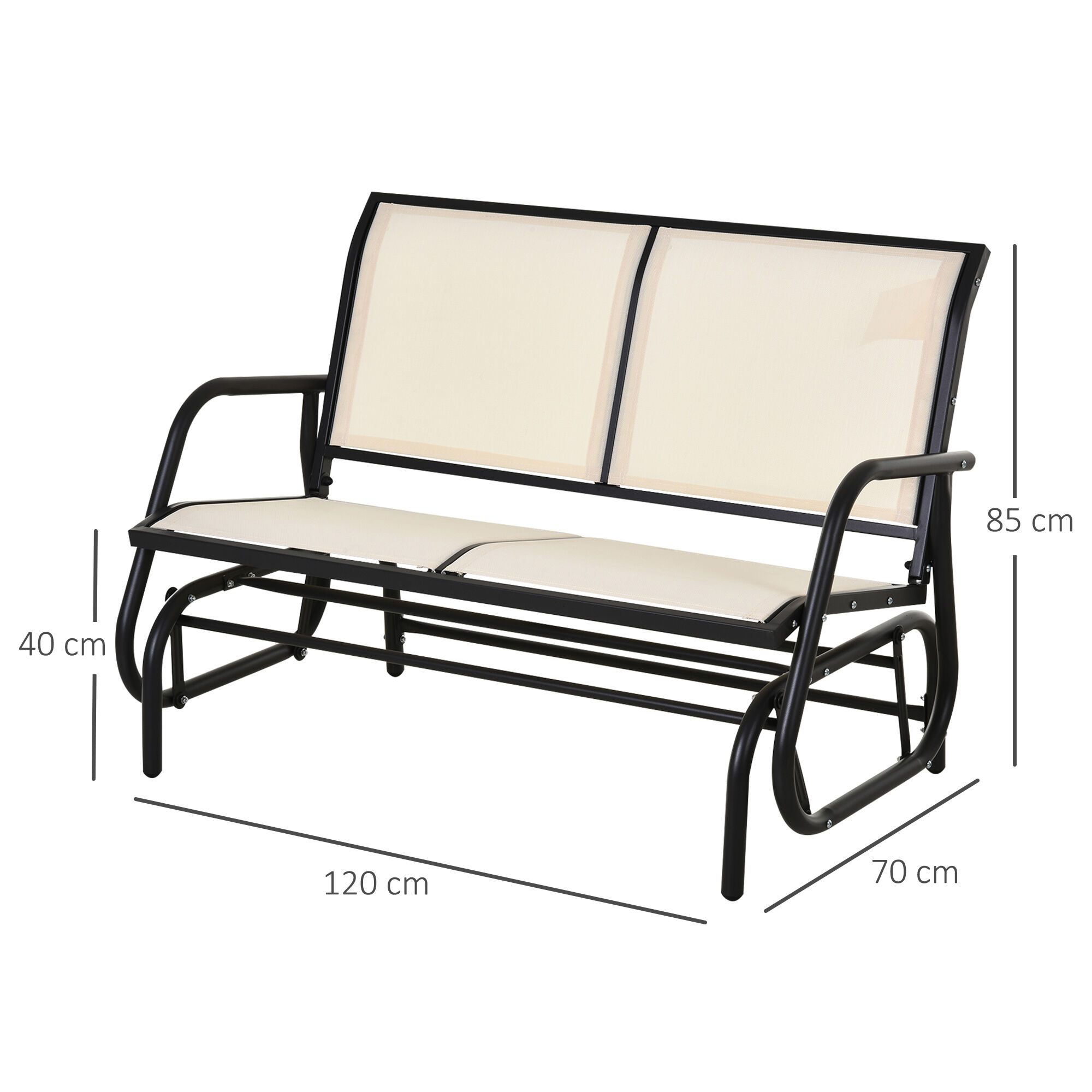 Outsunny Banco Balanc&iacute;n de 2 Plazas Silla Mecedora de Jard&iacute;n Tubo de Metal y Tela Texteline Transpirable para Exterior Carga M&aacute;x. 200 kg 120x70x85 cm Beige, , large Imagen numero 3