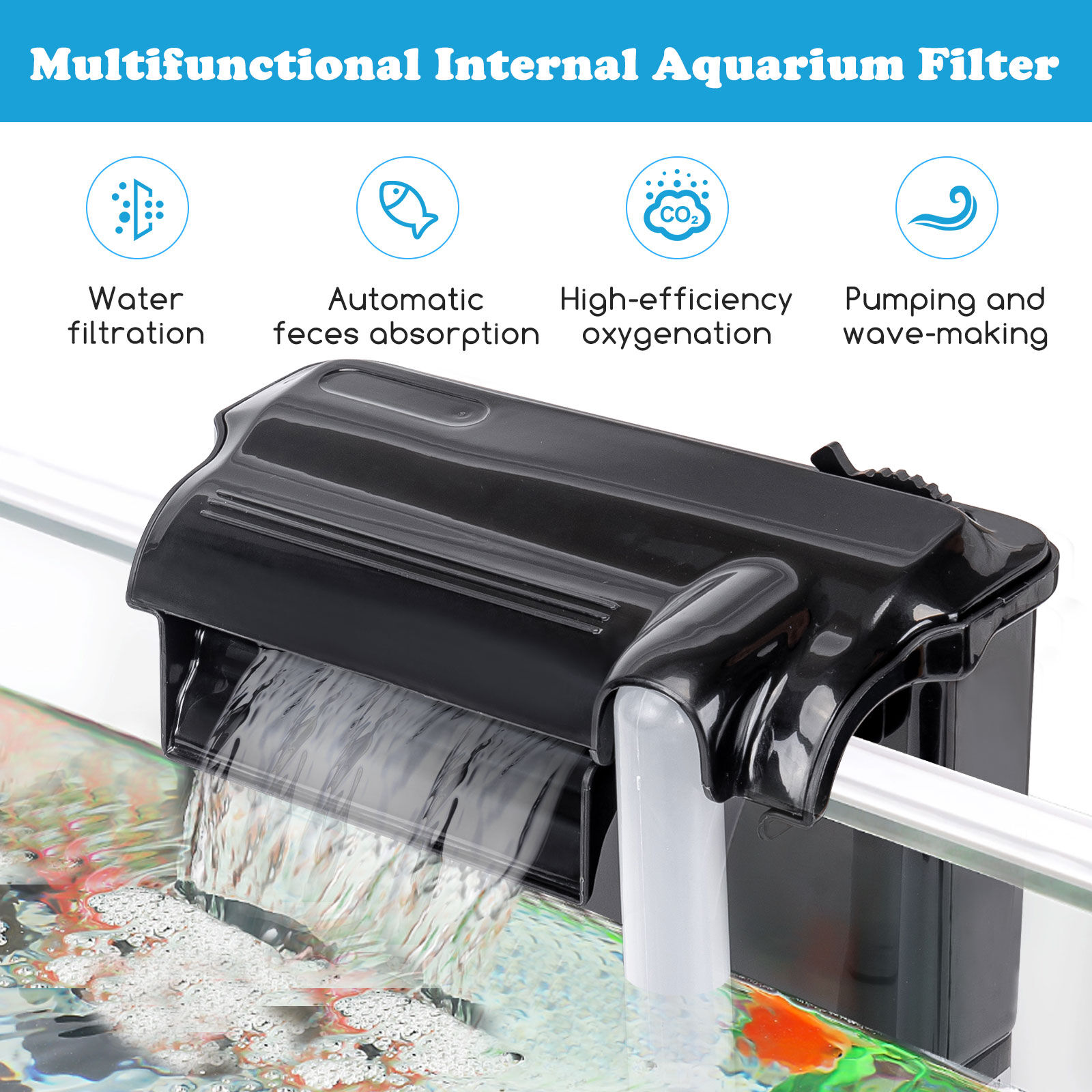 Nobleza - Filtro de Acuario, 3-en-1 Filtro de Acuario Colgante 400L/H, Sistema de Filtraci&oacute;n con Bomba de Agua Integrada, Dise&ntilde;o de Flujo de Agua en Cascada, Ahorro de Energ&iacute;a 5W, , large Imagen numero 2