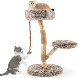COSTWAY Árbol Rascado para Gatos de 90cm, Torre Rascador con Plataformas, Cuerda de Yute y Postes de Sisal, Torre de Escalada para Gatos en Interior de Madera para Descansar, Jugar y Afilar, Gris