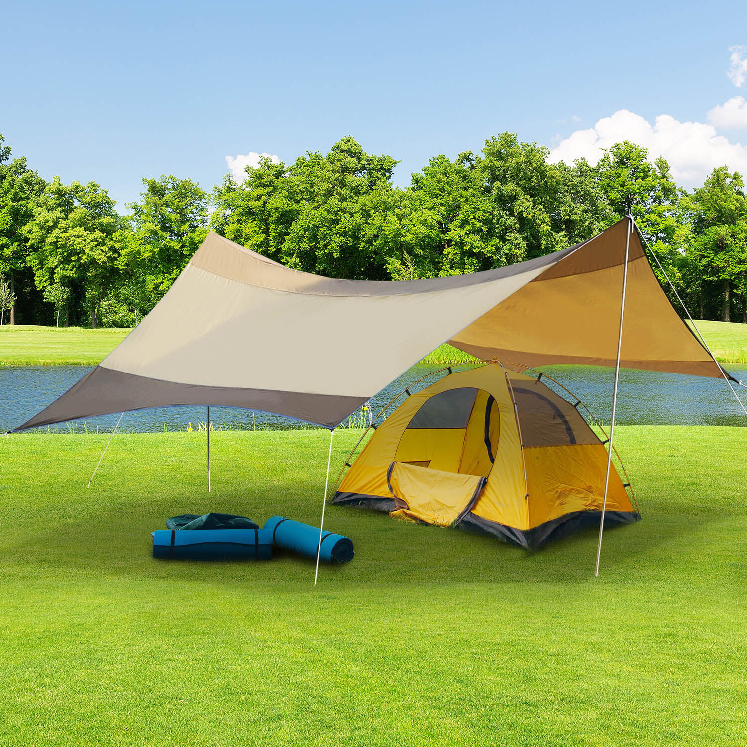Outsunny Toldo de Refugio Impermeable Port&aacute;til Carpa Tienda de Campa&ntilde;a Grande para Camping Playa Pesca Picnic Protecci&oacute;n Solar, , large Imagen numero 2