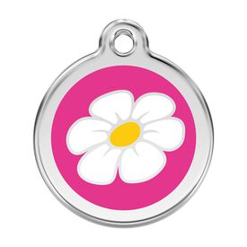 Red dingo Placa identificativa Acero Inoxidable Esmalte Margarita Rosa Fuerte para perros
