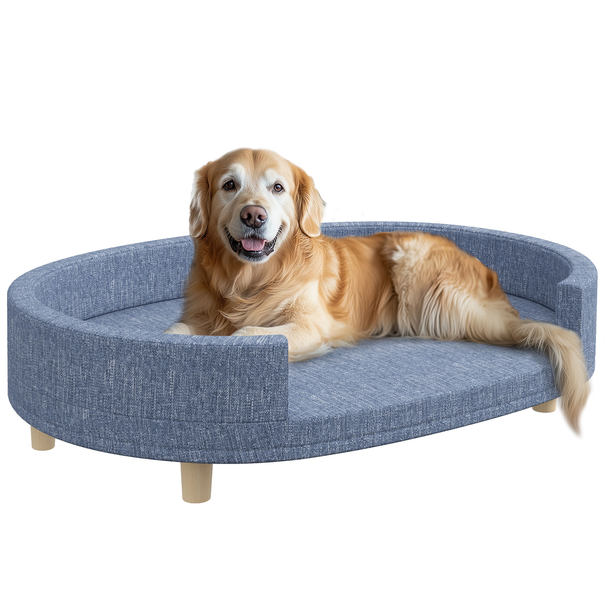 PawHut Sof&aacute; para Perros Grandes Sof&aacute; para Mascotas con Coj&iacute;n Extra&iacute;ble Funda Lavable y Patas de Madera Carga 30 kg para Interior 100x70x25 cm Azul, , large Imagen numero 1