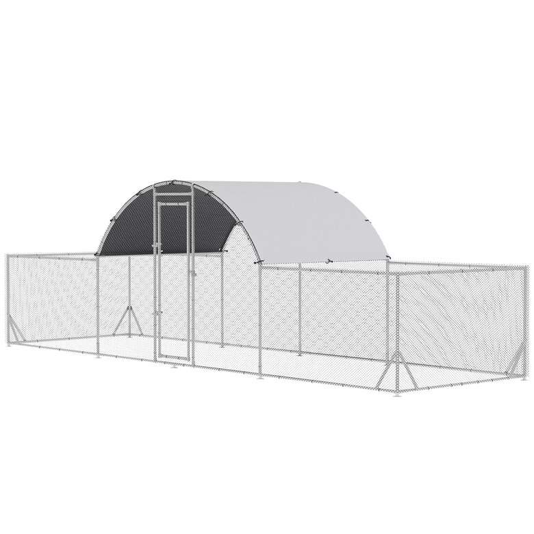 PawHut Gallinero Exterior de Acero Galvanizado 6,6x1,9x1,95 m Jaula para 12-14 Gallinas al Aire Libre con 3 Pisos Techo Cubierta de Tela y Corral para Conejos Aves Plata, , large image number null
