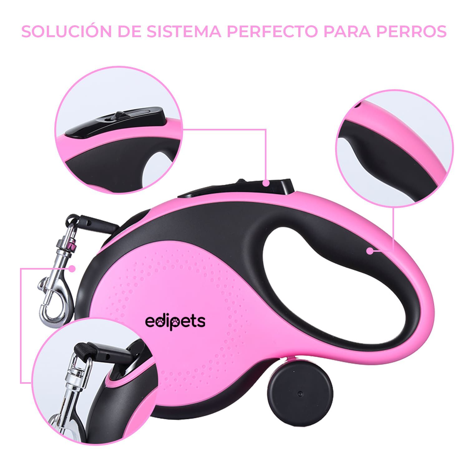 Edipets correa extensible con sistema de frenado rosa para perros, , large Imagen numero 2