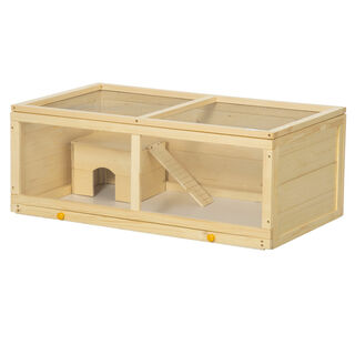 PawHut Jaula para Conejo de Madera Natural