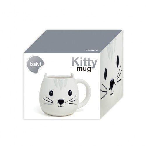 Taza Kitty en forma de cabeza de gato color blanco thumbnail