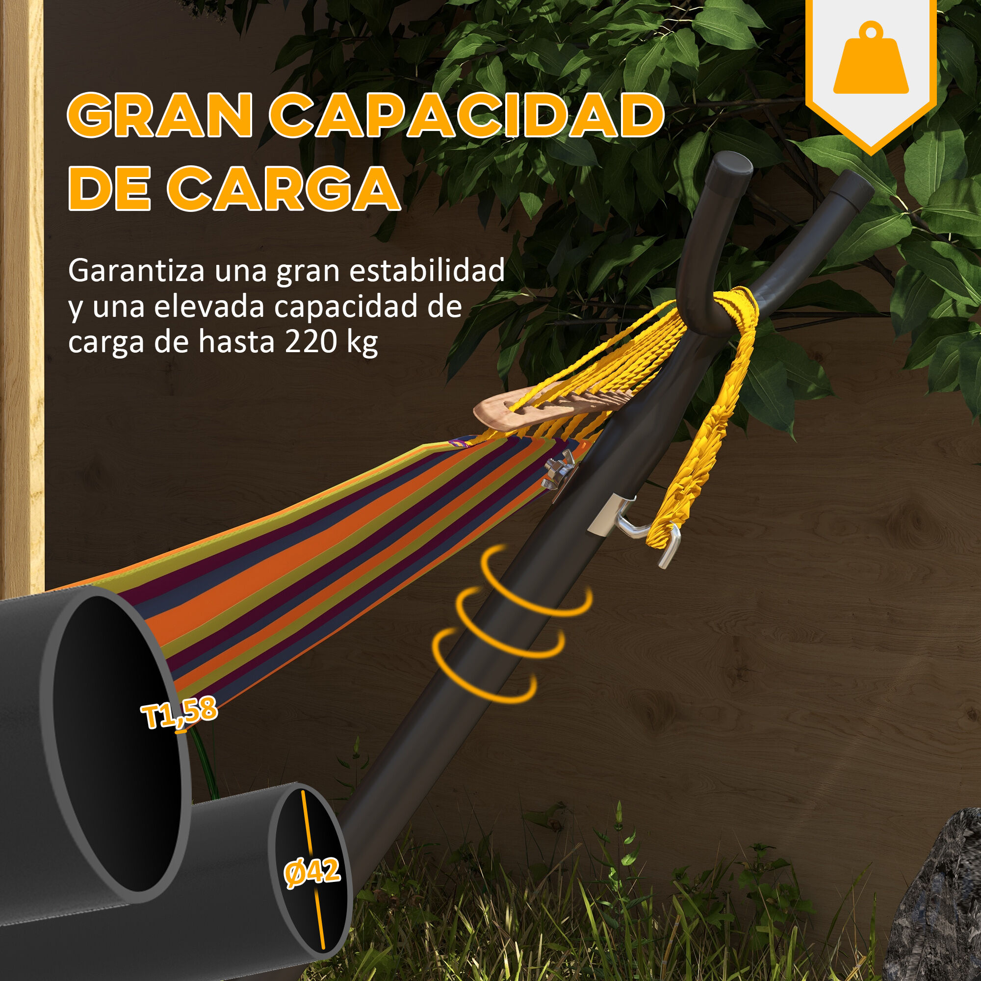 Outsunny Soporte para Hamacas Negro, , large Imagen numero 4