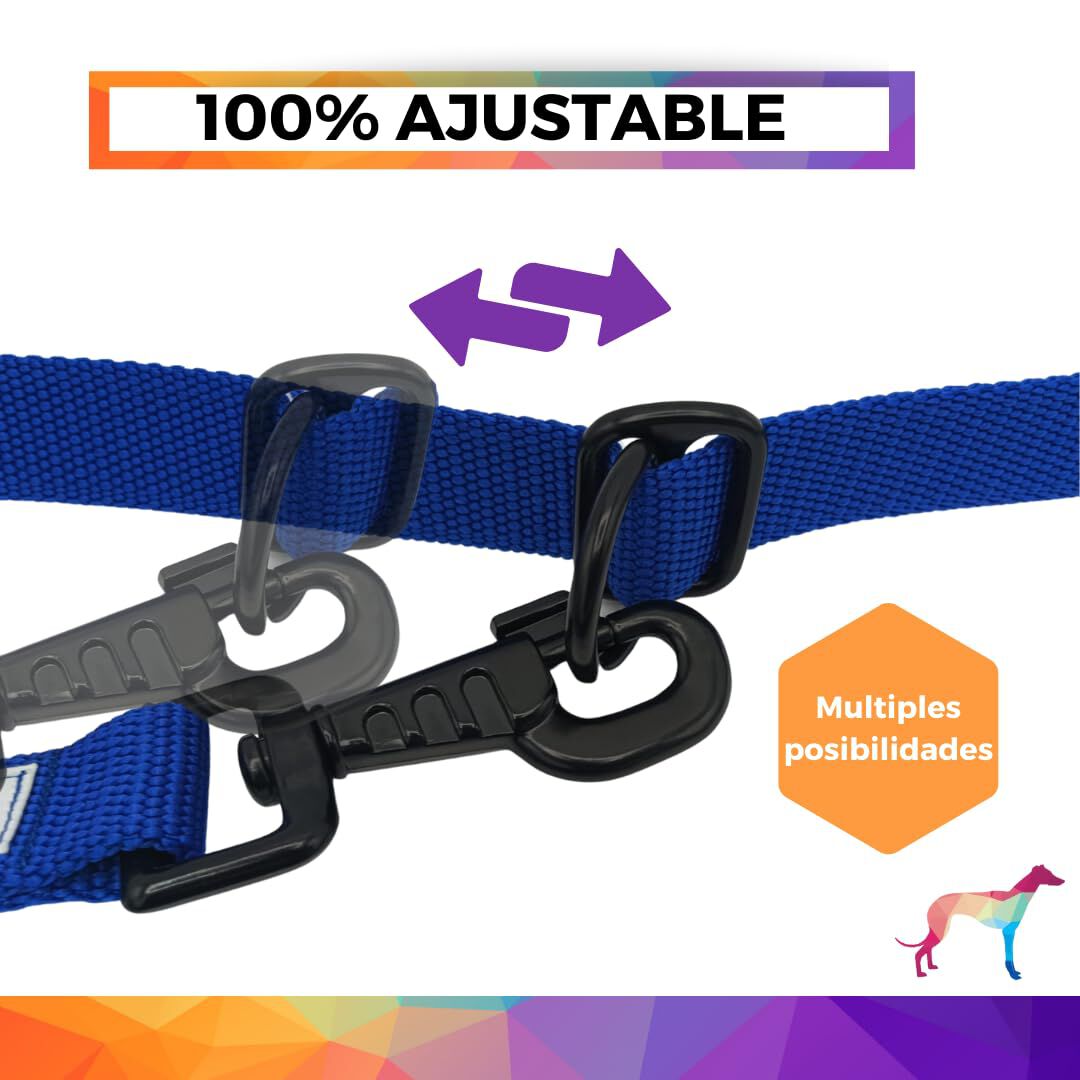 EGV - Correa multiposicion perro con doble asa de neopreno. Correa perro manos libres de 2,50 metros de longitud. (Azul el&eacute;ctrico), , large Imagen numero 3
