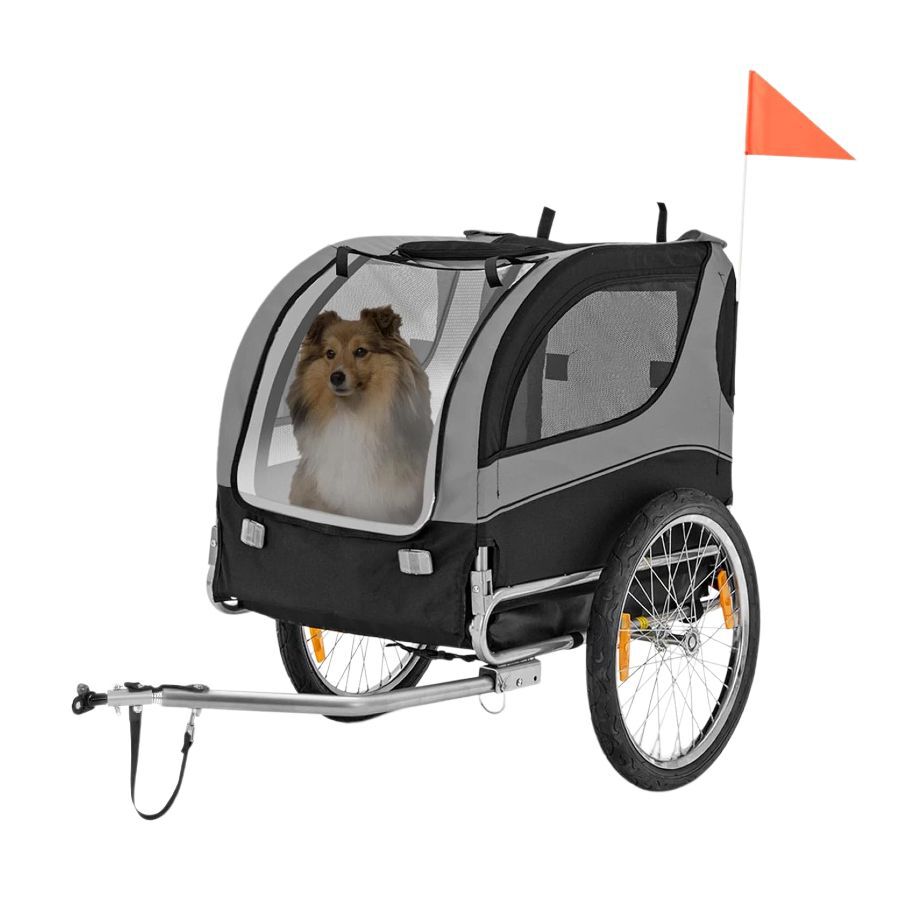 COSTWAY Remolque de Bicicleta para Mascotas, Remolque Bicicleta Perros Peque&ntilde;os y Medianos con Ruedas, Transportador de 2 Puertas con Techo Solar, Capacidad 40 kg, 60,5 x 135 x 95 cm, , large Imagen numero 1