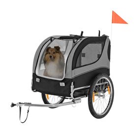 COSTWAY Remolque de Bicicleta para Mascotas, Remolque Bicicleta Perros Peque&ntilde;os y Medianos con Ruedas, Transportador de 2 Puertas con Techo Solar, Capacidad 40 kg, 60,5 x 135 x 95 cm