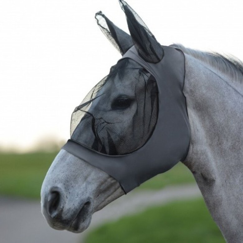 Máscara con redecilla elástica y orejeras para caballos color Gris /Negro, , large image number null