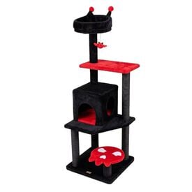 COSTWAY 144 cm &Aacute;rbol Rascador para Gatos G&oacute;tico de Interior, Rojo Torre para Gatos Multinivel con Postes Rascadores, Plataformas, Casita y Juguete Colgante, Centro de Actividad para Mascotas
