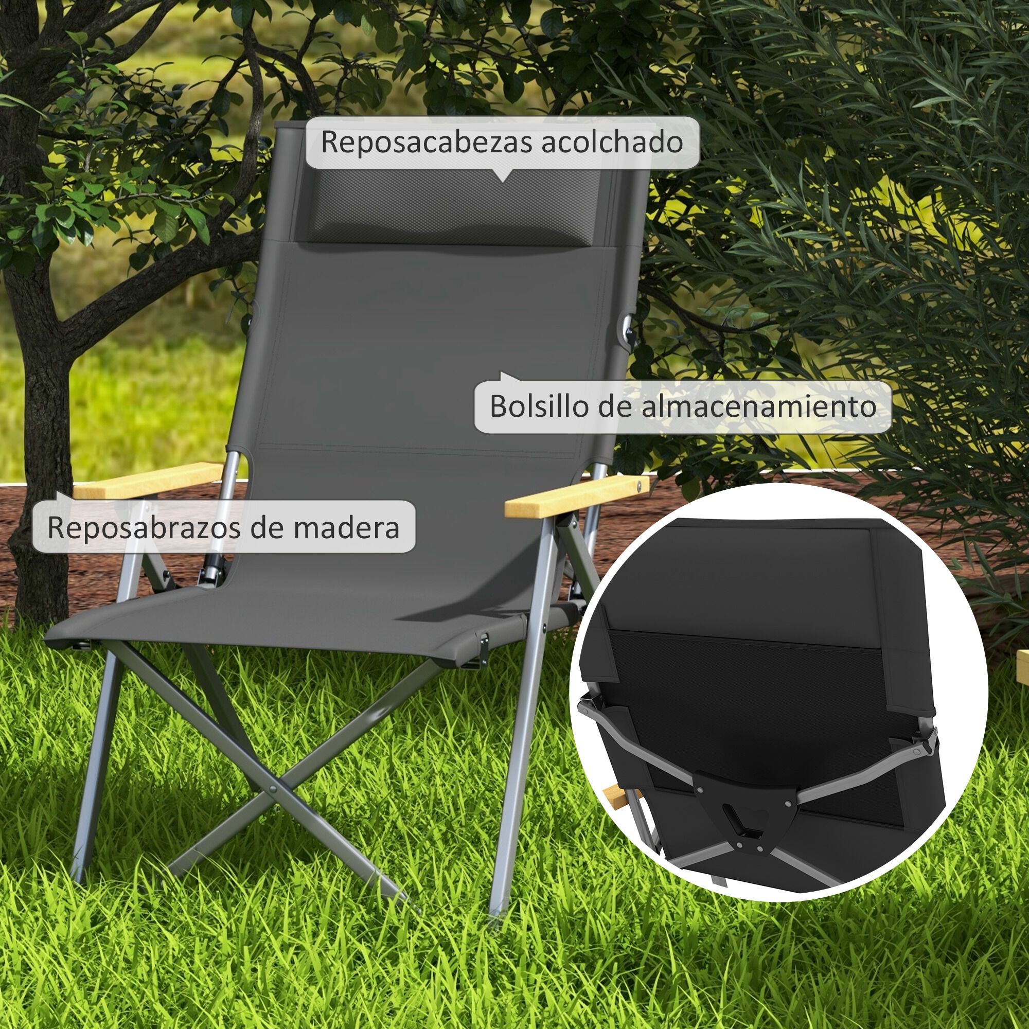 Outsunny Silla de Camping Gris, , large Imagen numero 5