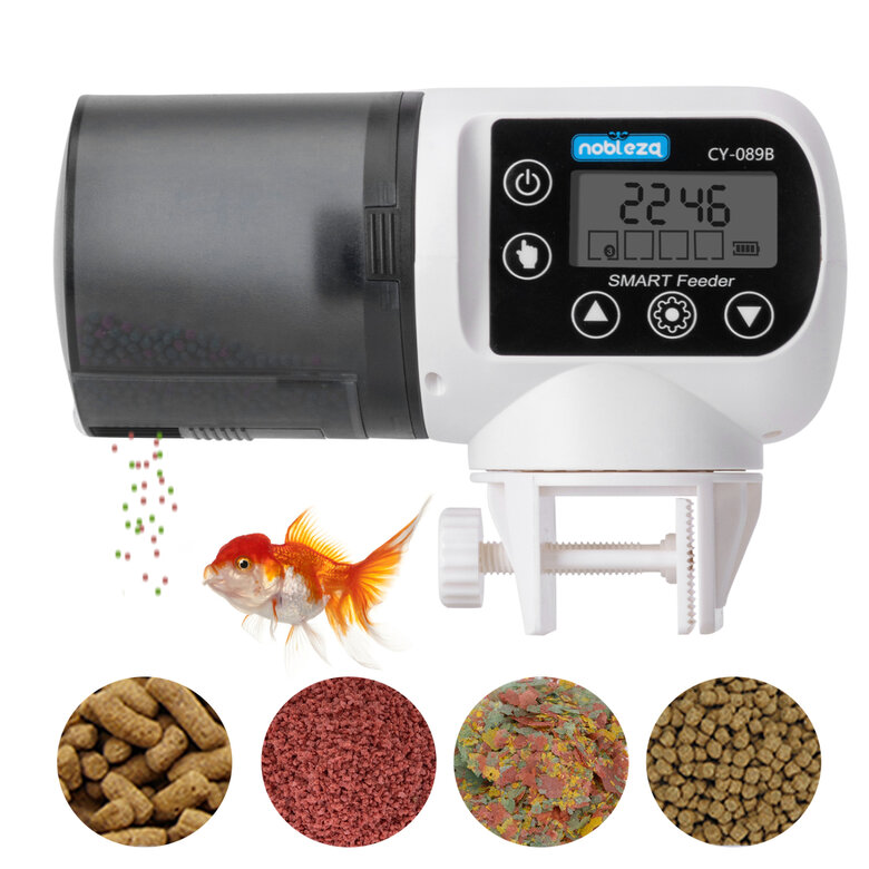 Nobleza - Alimentador Automático Acuarios con Temporizador, Dispensador Comedero Acuario con Pantalla LCD para días Festivos y Fines de Seman