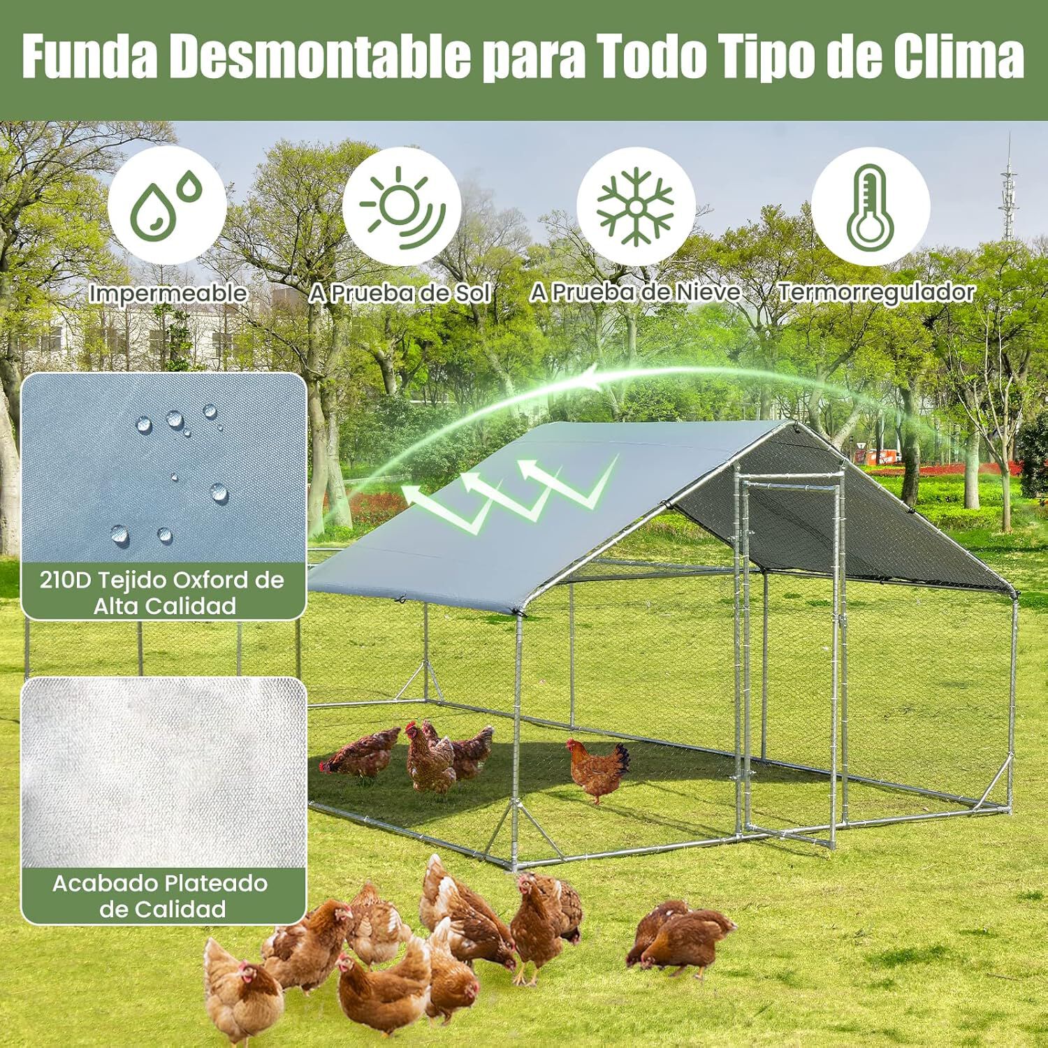 COSTWAY Gran Gallinero de Metal para Aves de Corral  y Conejos thumbnail